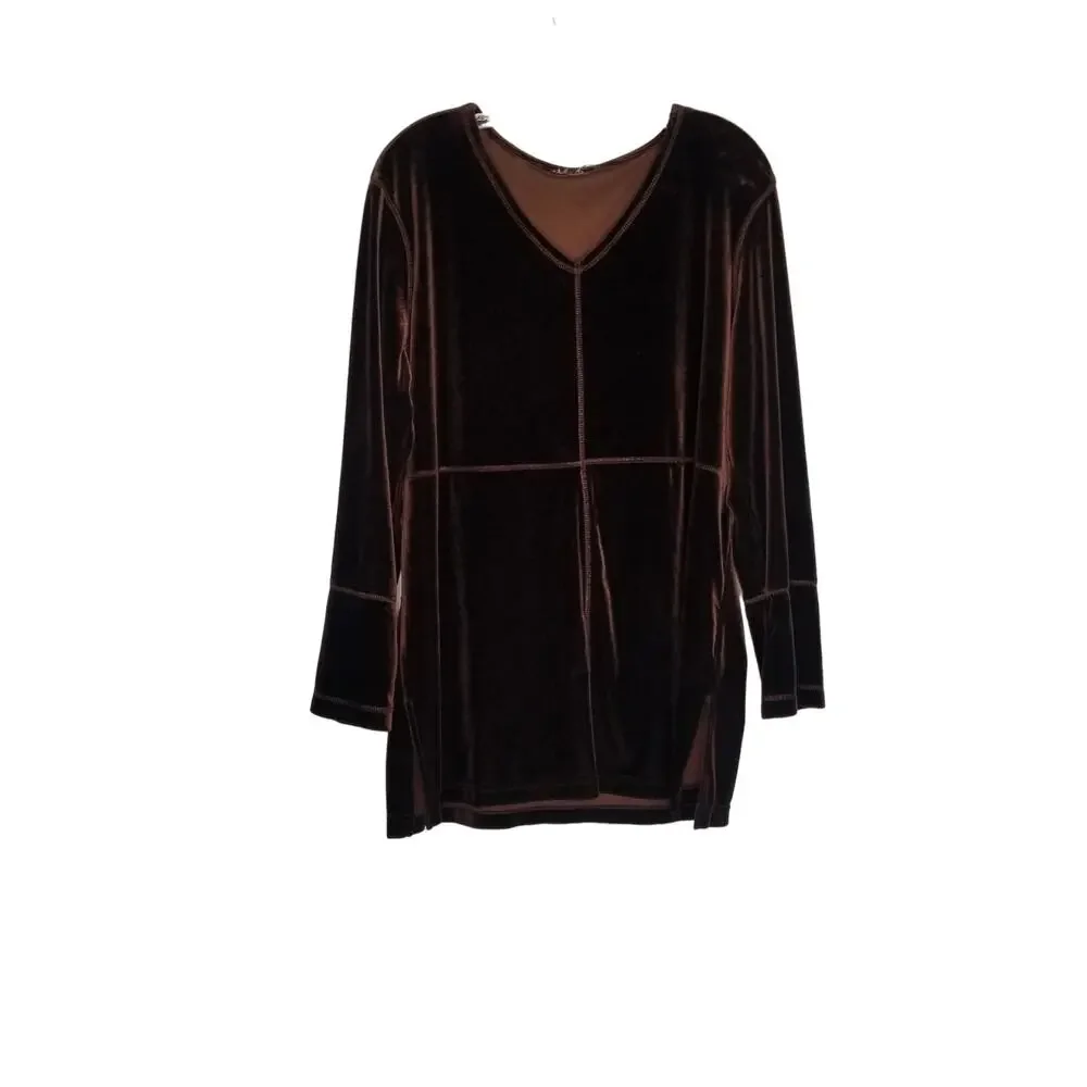 Avenue Women's Velour Loungewear Set, Brown 2Pc Blouse and Pant Size 14/16 Tall